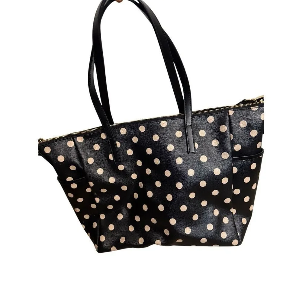Kate Spade Women's Adaira Wellesley Polka Dot Diaper Tote Bag Black White Large